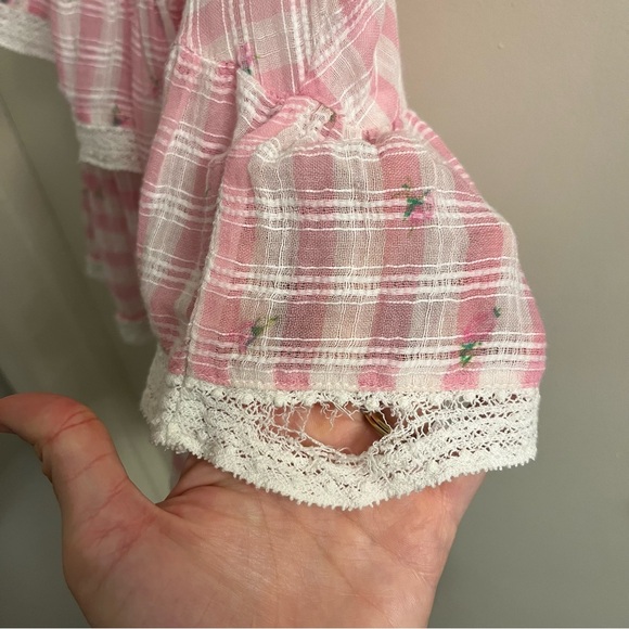 LoveShackFancy Leon Pink Pop Rock Floral Gingham Mini Dress Medium - Picture 11 of 15